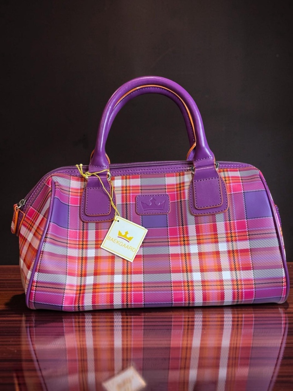 Baekgaard Plaid Pastel Satchel Bag NWT Genuine Leather